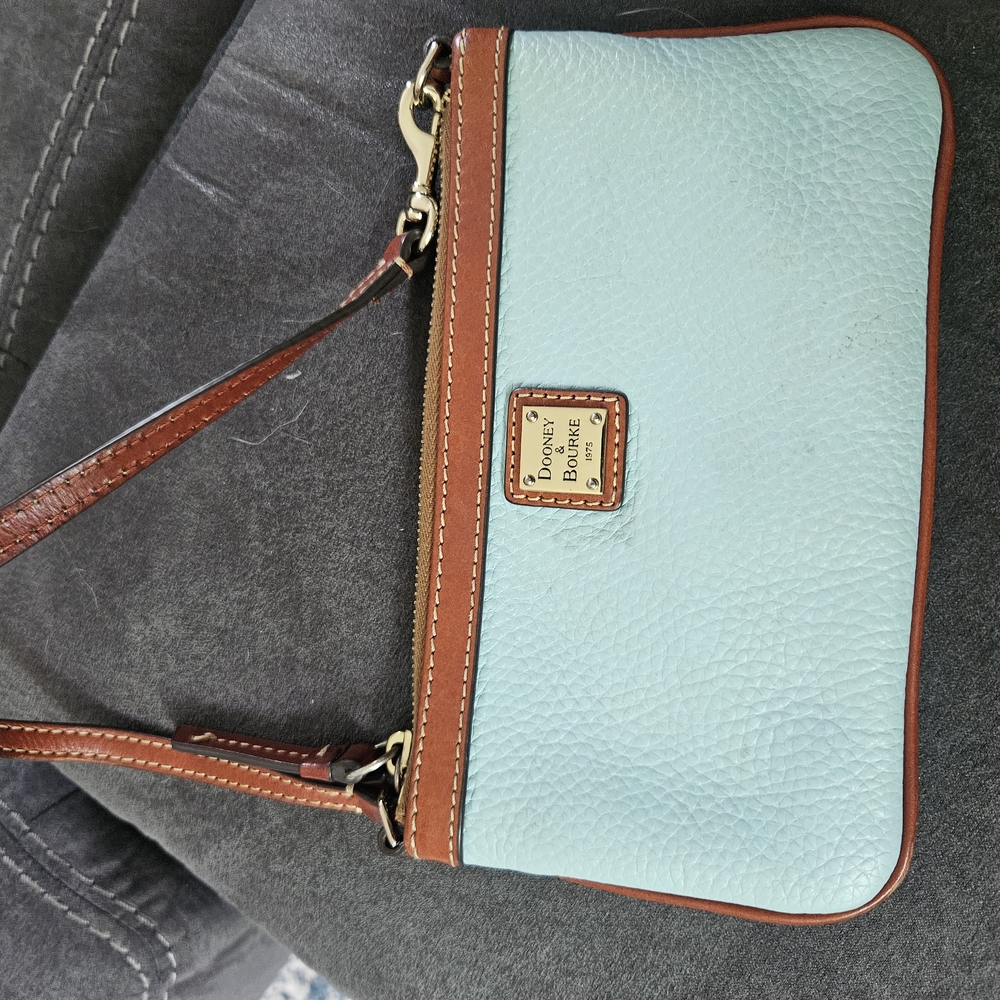 Dooney & Bourke Light Blue and Brown Leather Wristlet